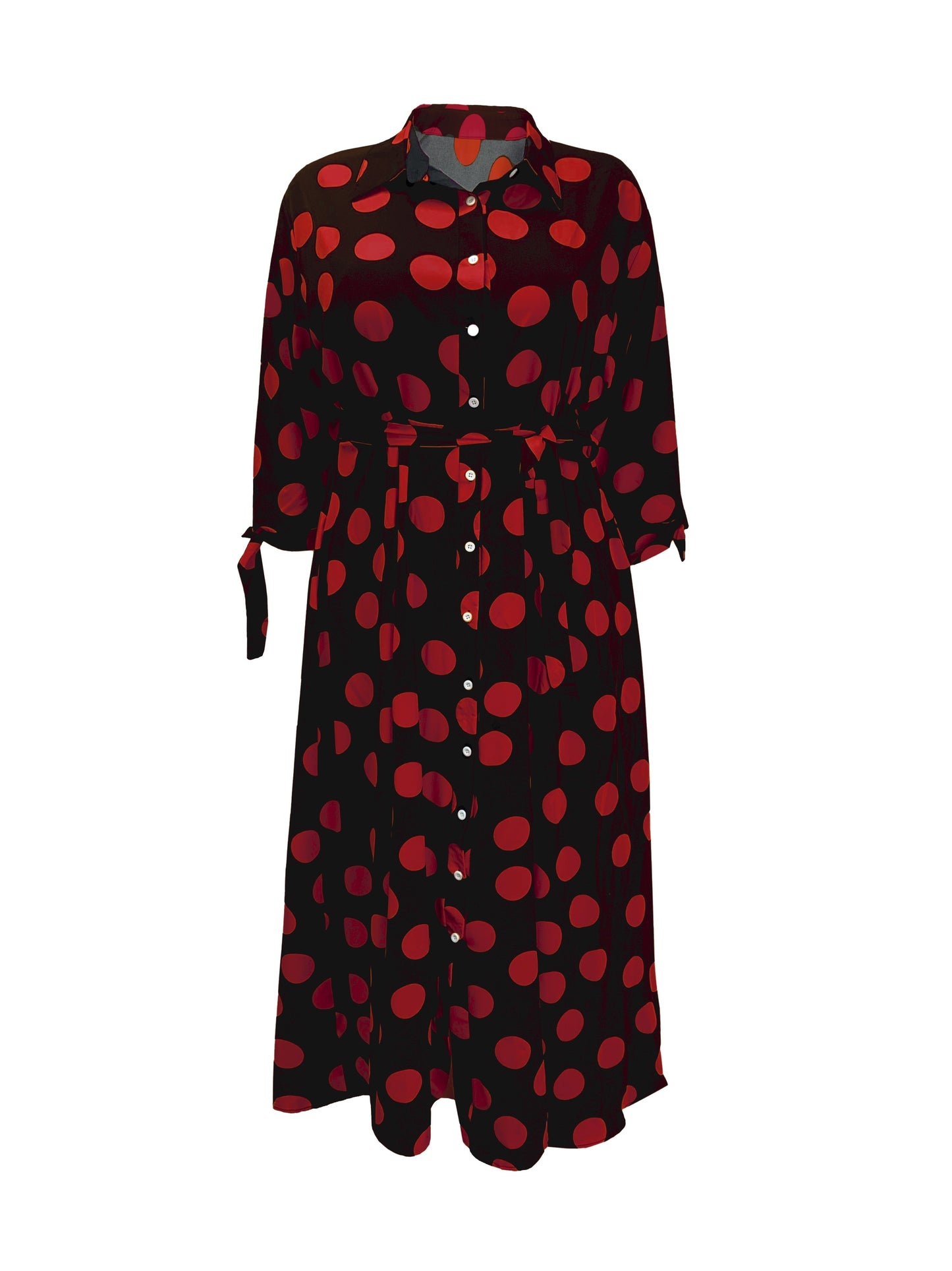 Elegant Plus Size Polka Dots Print Maxi Dress - Women's Button Up Collared Belted