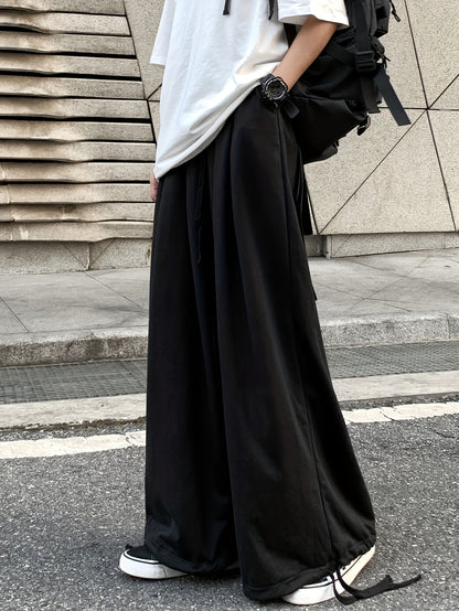 Solid Drawstring Baggy Pants, Casual Pocket Pants For Spring & Fall, Women's Clothing