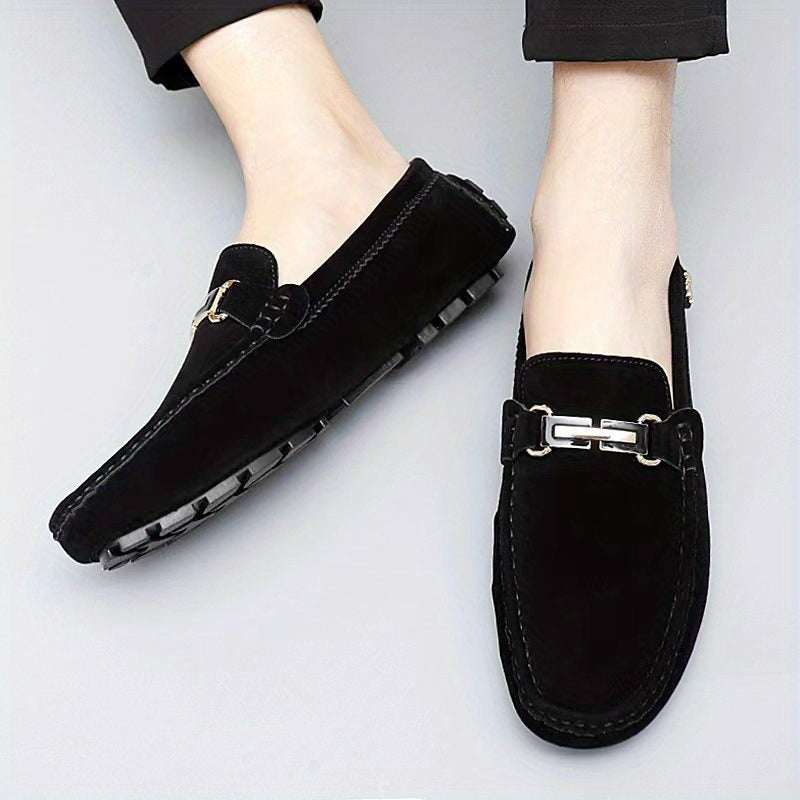 Men's Moccasin Loafer Shoes With Metallic Decor, Comfy Non-slip Slip On Shoes, Men's Shoes, Spring And Summer