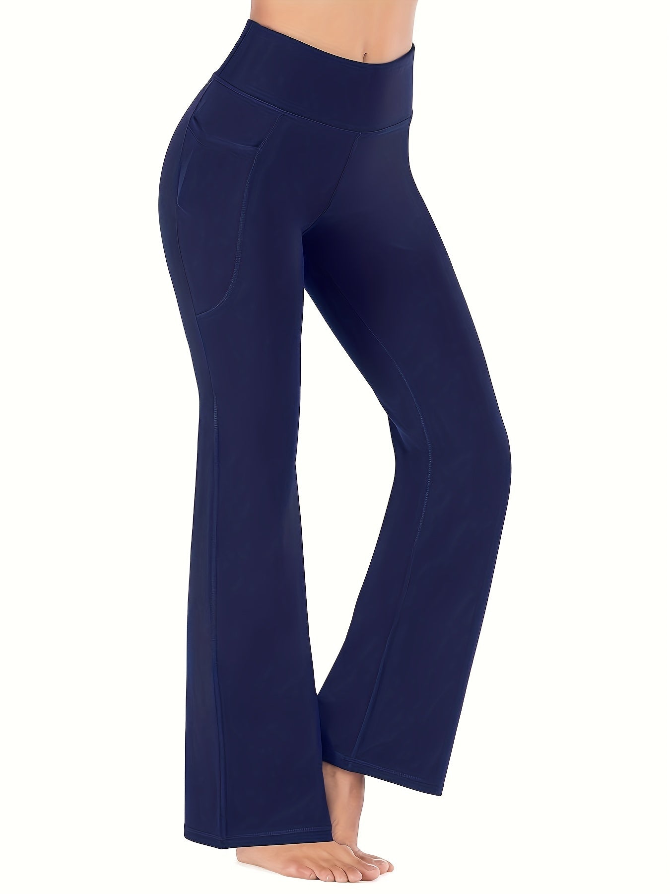 High-Waist Stretch Yoga Leggings with Pockets - Durable, Flare-Wide Leg, Non-Sheer Sports Pants for All Seasons