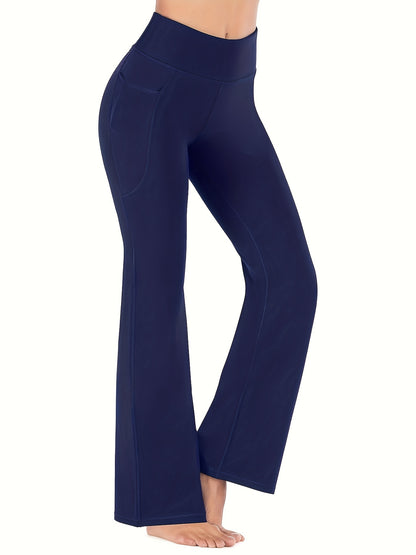 High-Waist Stretch Yoga Leggings with Pockets - Durable, Flare-Wide Leg, Non-Sheer Sports Pants for All Seasons