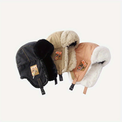 [Thickened Plush Earmuffs] 1pc Thickened Plush Earmuffs - Windproof Flying Cap With Chain And Cloth Label For Men Women