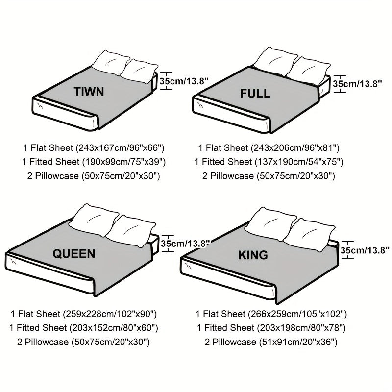 4-Piece Luxurious Satin Bedding Set - Silky Smooth, Breathable Comfort for All Seasons - Ideal for Home and Hotel - Includes Flat Sheet, Elasticized Fitted Sheet, and 2 Pillowcases
