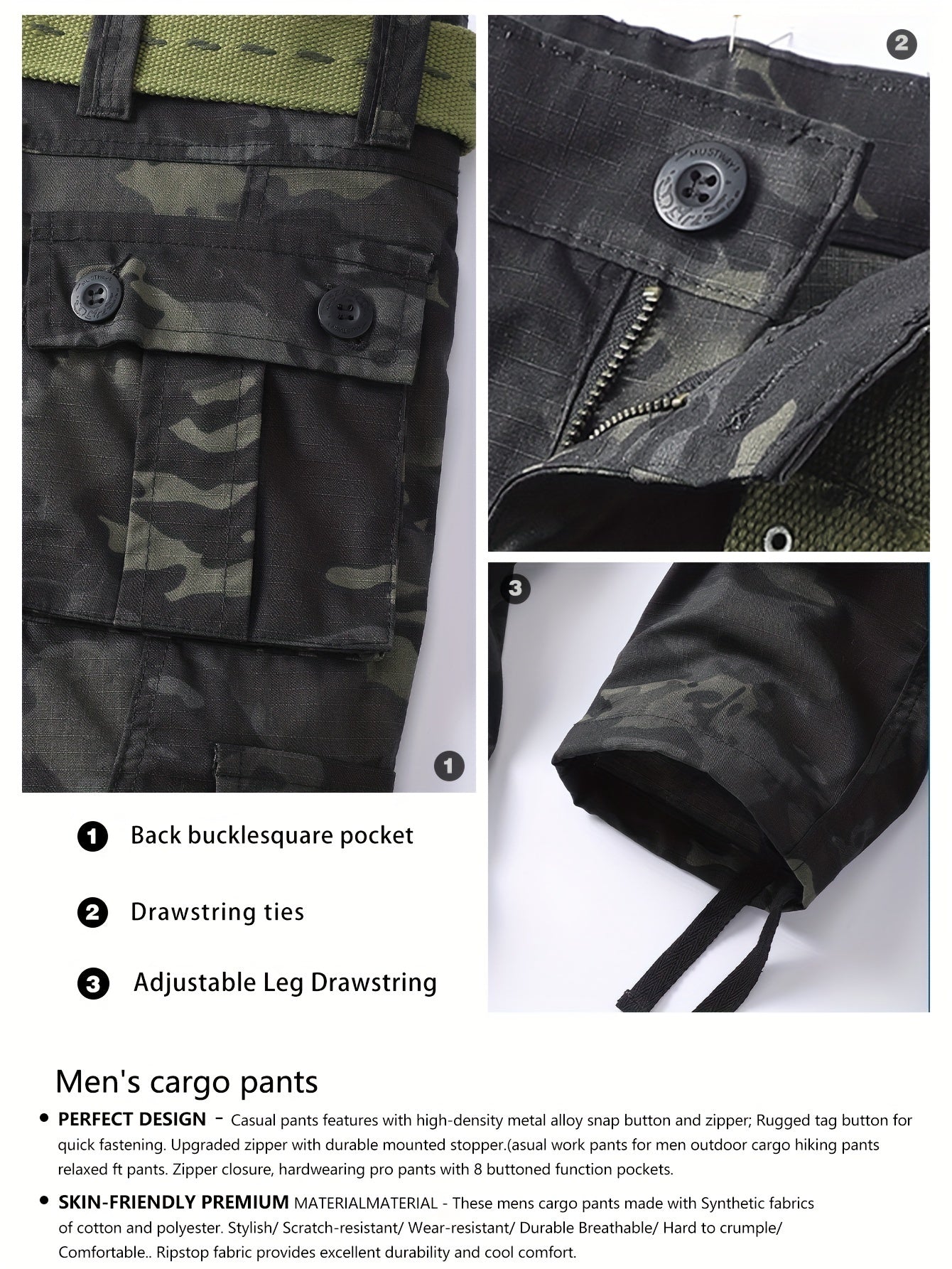 Men's Tactical Camo Cargo Pants - Loose Fit, Multi Flap Pocket, Durable, Breathable, Water-Resistant, Outdoor & Streetwear Fashion - Hip Hop Style, Work Pants for Casual Occasions