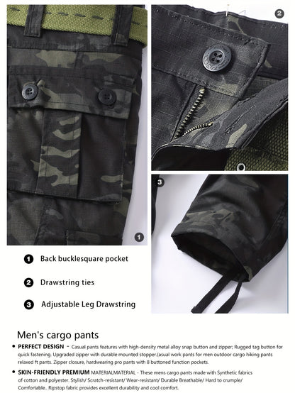 Men's Tactical Camo Cargo Pants - Loose Fit, Multi Flap Pocket, Durable, Breathable, Water-Resistant, Outdoor & Streetwear Fashion - Hip Hop Style, Work Pants for Casual Occasions