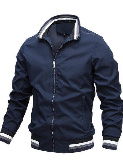 Men's Casual Stand Collar Jacket Coat Regular Fit College Hipster Windbreaker For Spring Autumn