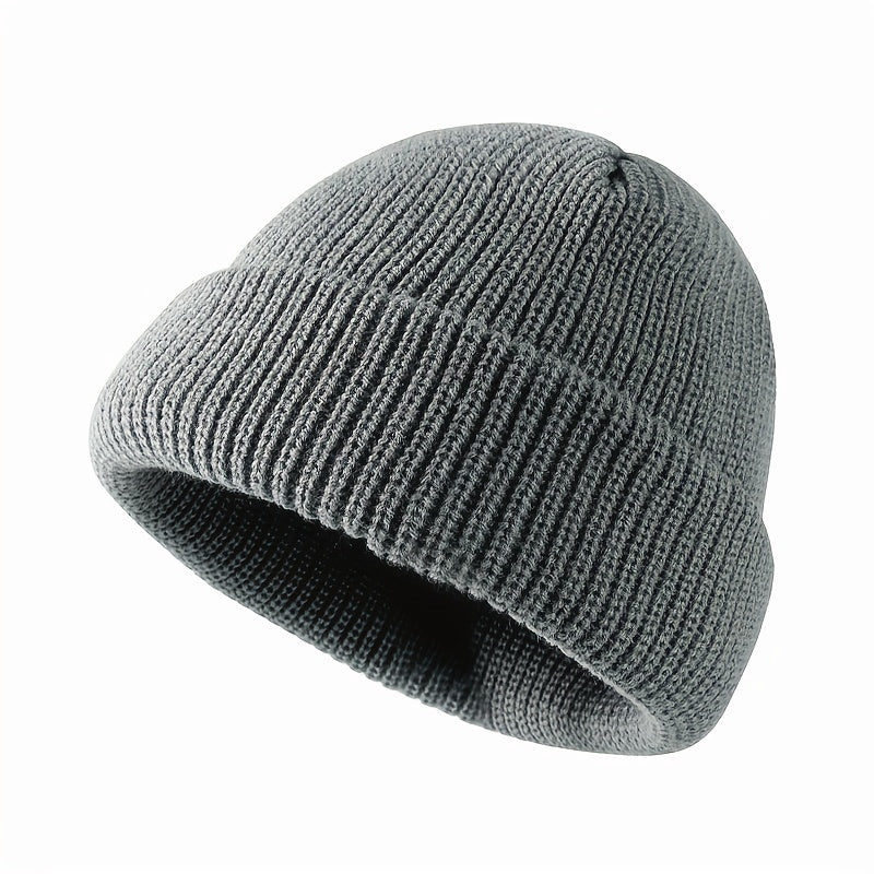 1pc Fashionable Cuffed Windproof Knit Dome Beanie Hat For Men And Women