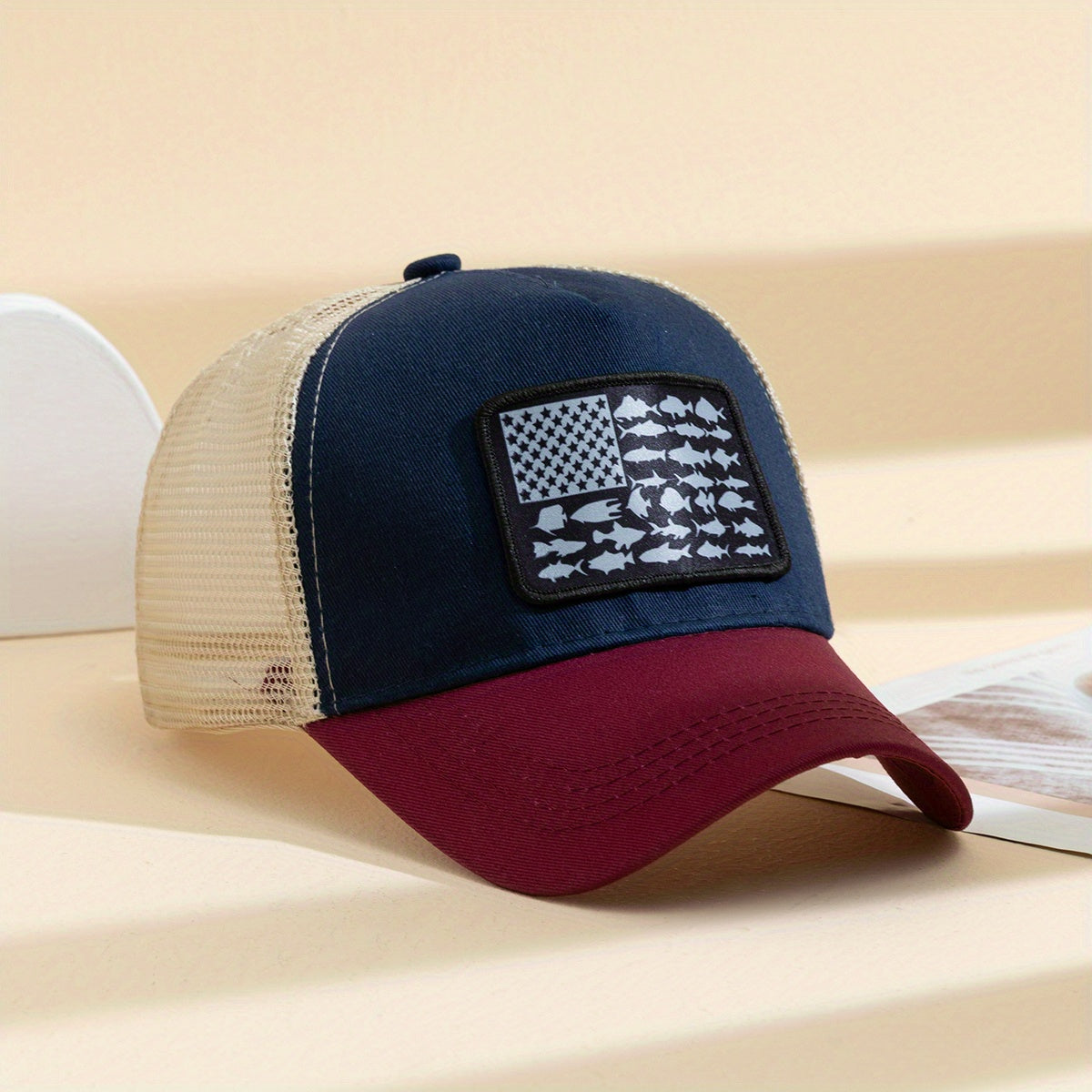 1pc Unisex Sunshade Breathable Mesh Baseball Cap With American Flag Pattern For Outdoor Sport , Ideal Choice For Gifts