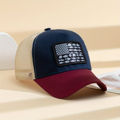 1pc Unisex Sunshade Breathable Mesh Baseball Cap With American Flag Pattern For Outdoor Sport , Ideal Choice For Gifts