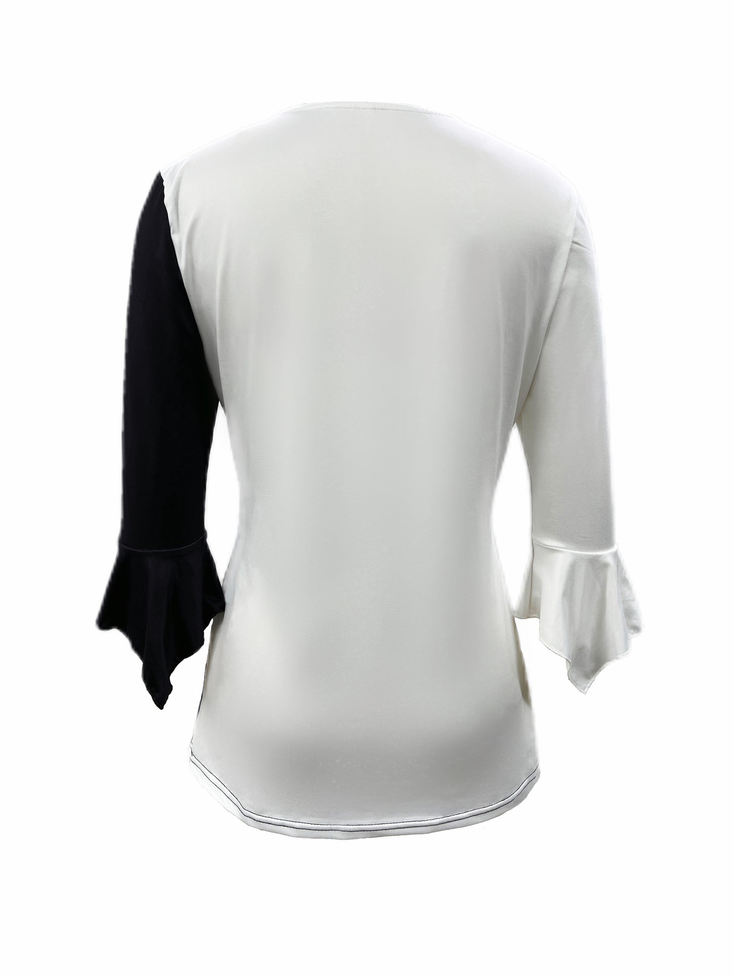 Versatile Floral-Patterned Knit Top – Comfortable Stretch, Easy-Care, Irregular Cuff Detail, Ideal for Spring to Fall