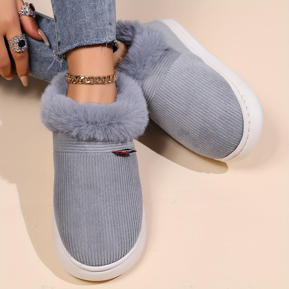 Ultra Soft Cozy Fuzzy House Slippers - Winter Warm Plush Lined Shoes for Men and Women - Cozy Corduroy Slip On Slippers with Fleece Lining for Cold Weather