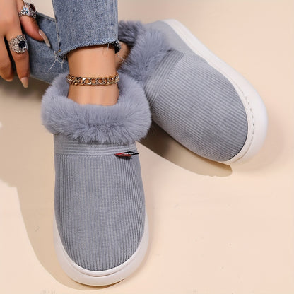 Ultra Soft Cozy Fuzzy House Slippers - Winter Warm Plush Lined Shoes for Men and Women - Cozy Corduroy Slip On Slippers with Fleece Lining for Cold Weather