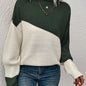 Color Block Loose Pullover Sweater, Elegant Long Sleeve Drop Shoulder Sweater, Women's Clothing