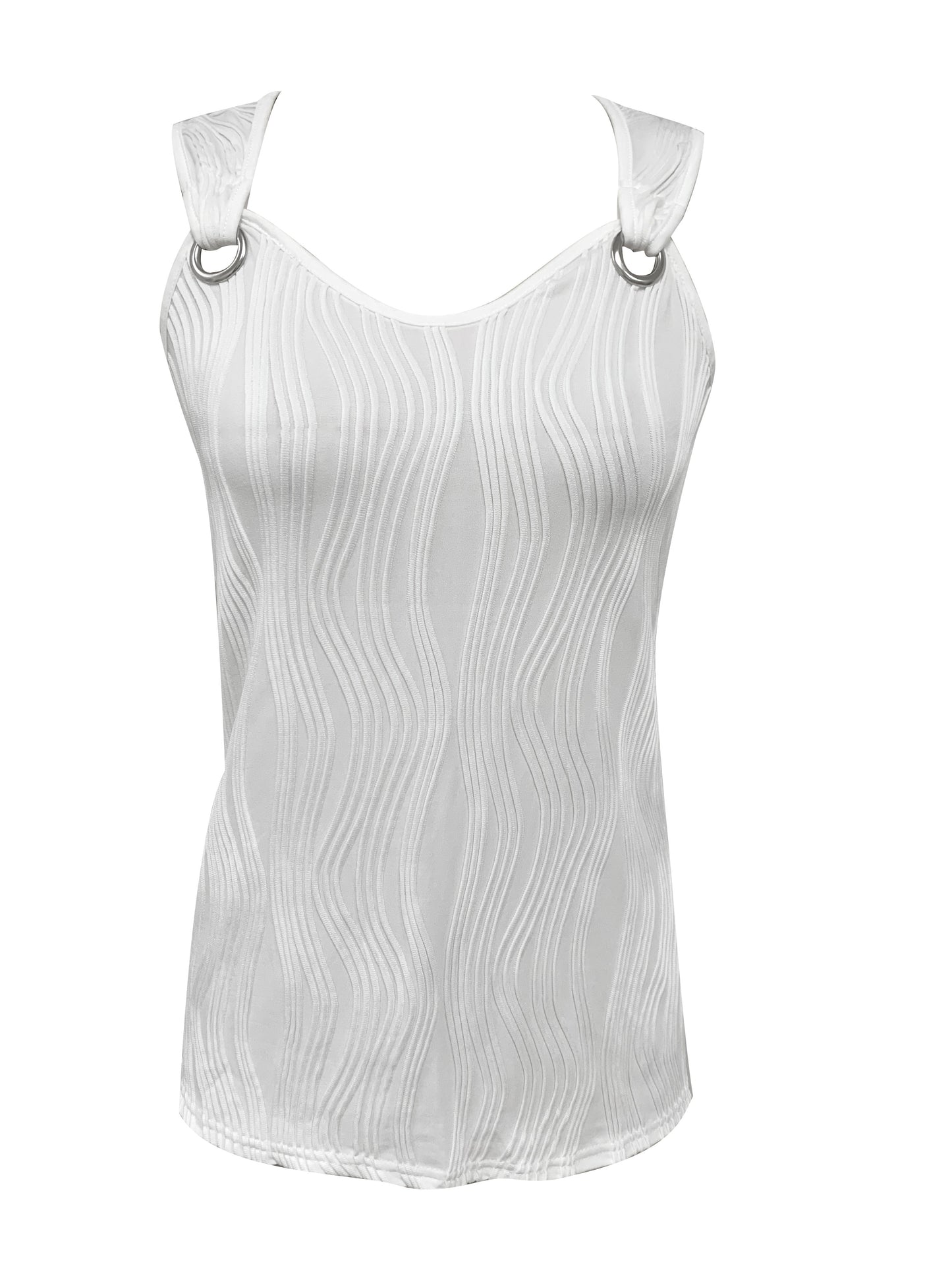 Striped Off-the-Shoulder Vest Tank Top - Soft Micro Elastic Polyester Fabric, Casual Summer Sleeveless Crew Neck, No Printing, Knit Fabric - Womens Casual Summer Clothing