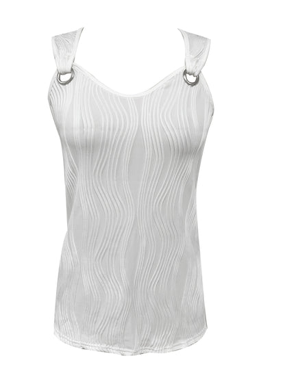 Striped Off-the-Shoulder Vest Tank Top - Soft Micro Elastic Polyester Fabric, Casual Summer Sleeveless Crew Neck, No Printing, Knit Fabric - Womens Casual Summer Clothing