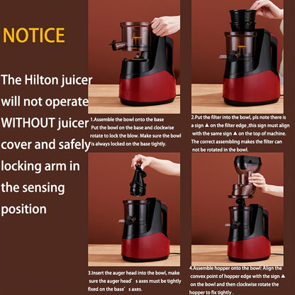 1pc US Plug Hilton Slow Juicer, Cold Press Juice Extractor Masticating Juicer Fruits And Vagetables Juicer