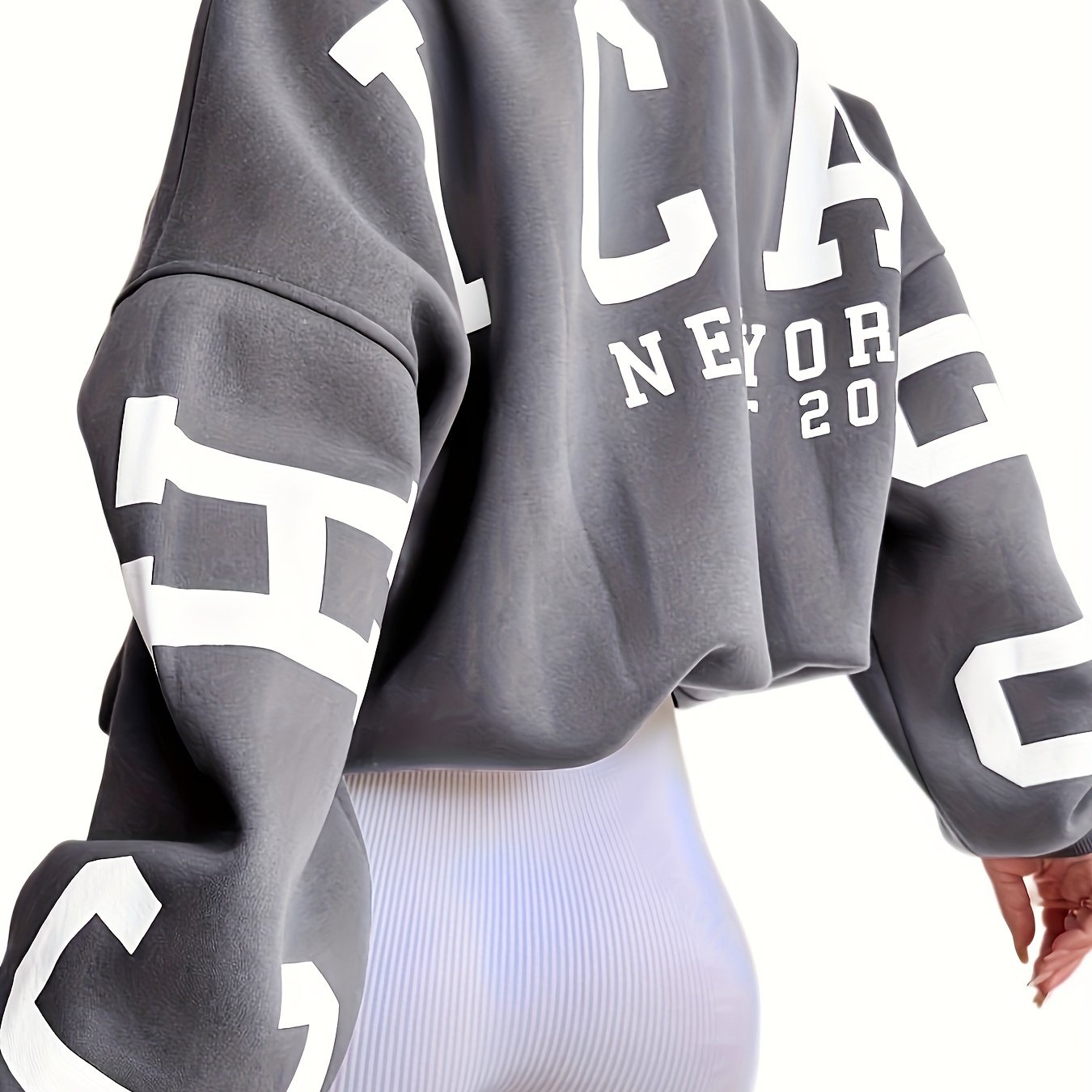 Plus Size Casual Top, Women's Plus Letter Print Drop Shoulder Long Sleeve Round Neck Sweatshirt