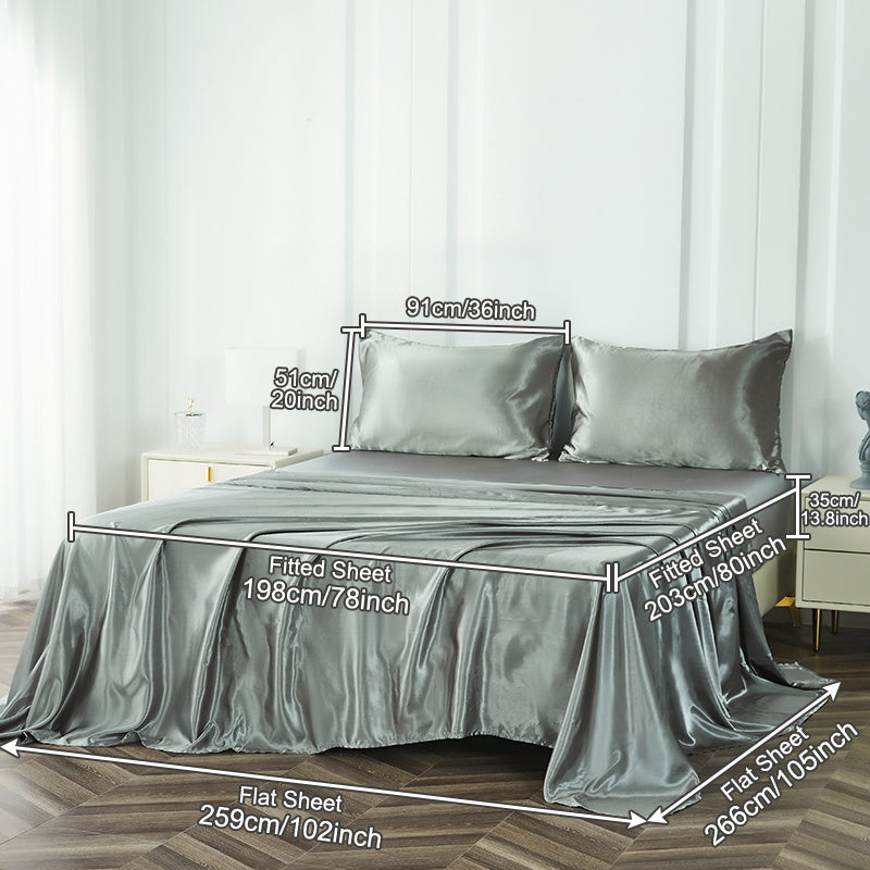 4-Piece Luxurious Satin Bedding Set - Silky Smooth, Breathable Comfort for All Seasons - Ideal for Home and Hotel - Includes Flat Sheet, Elasticized Fitted Sheet, and 2 Pillowcases