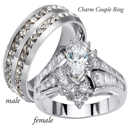 Fashionable Casual Romantic Stainless Steel Double-row Imitation Zirconia Ring