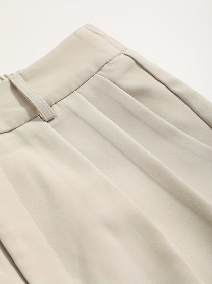 Chic Solid High Waist Pleated Pants - Flattering Draped Design, Straight Leg, Casual Style - Perfect for Womens Wardrobe