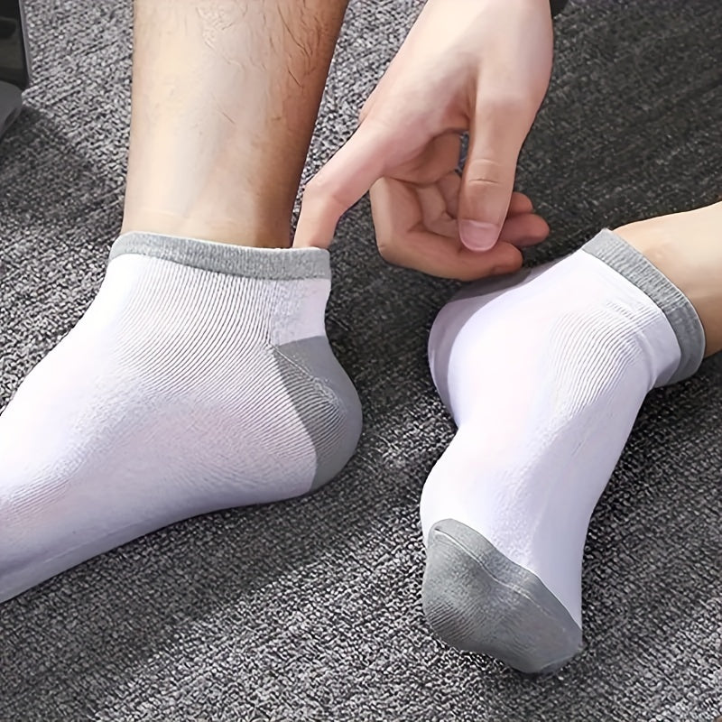 10pairs Men's Color Block Breathable Low Cut Ankle Socks, 10 Pairs Spring Summer