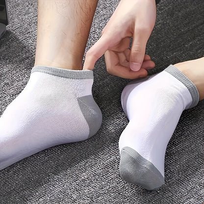 10pairs Men's Color Block Breathable Low Cut Ankle Socks, 10 Pairs Spring Summer