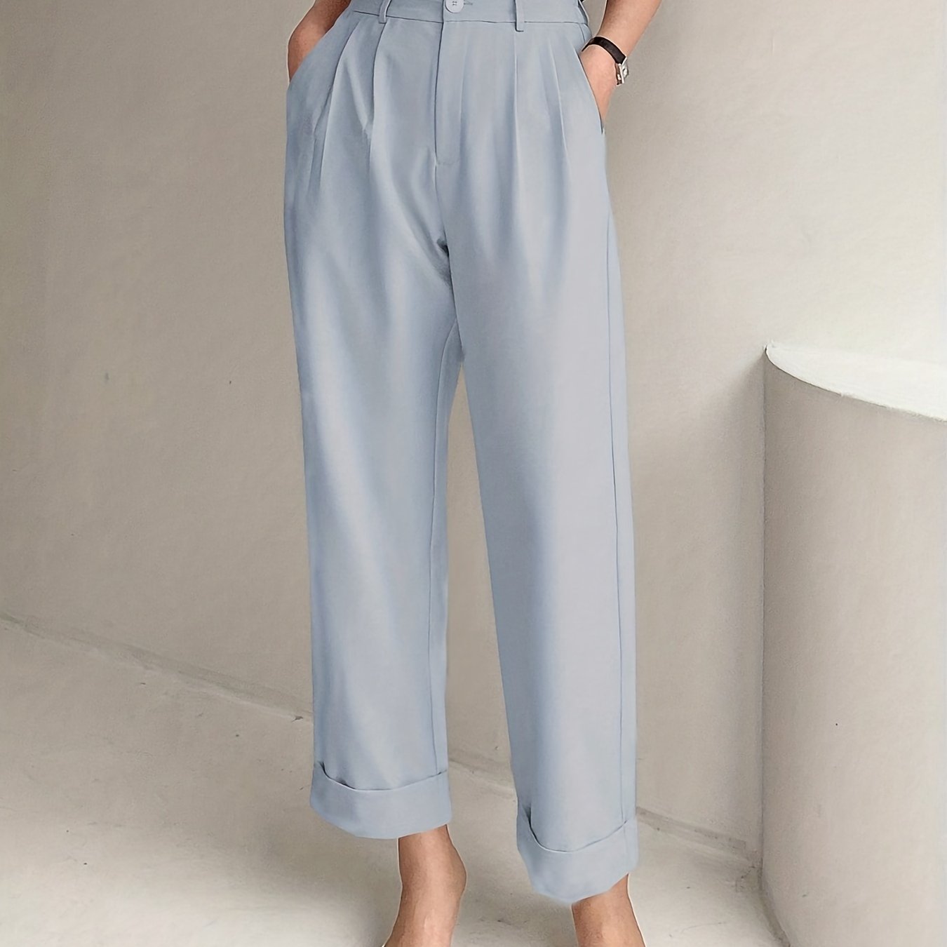 Chic Solid High Waist Pleated Pants - Flattering Draped Design, Straight Leg, Casual Style - Perfect for Womens Wardrobe