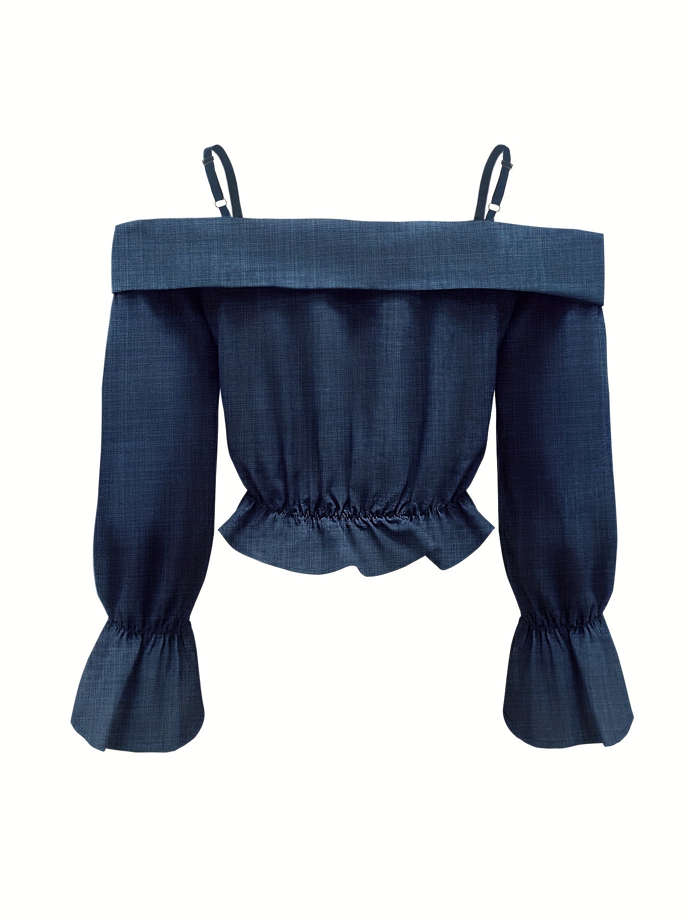 Solid Spaghetti Strap Blouse, Casual Bell Sleeve Surplice Neck Blouse, Women's Clothing