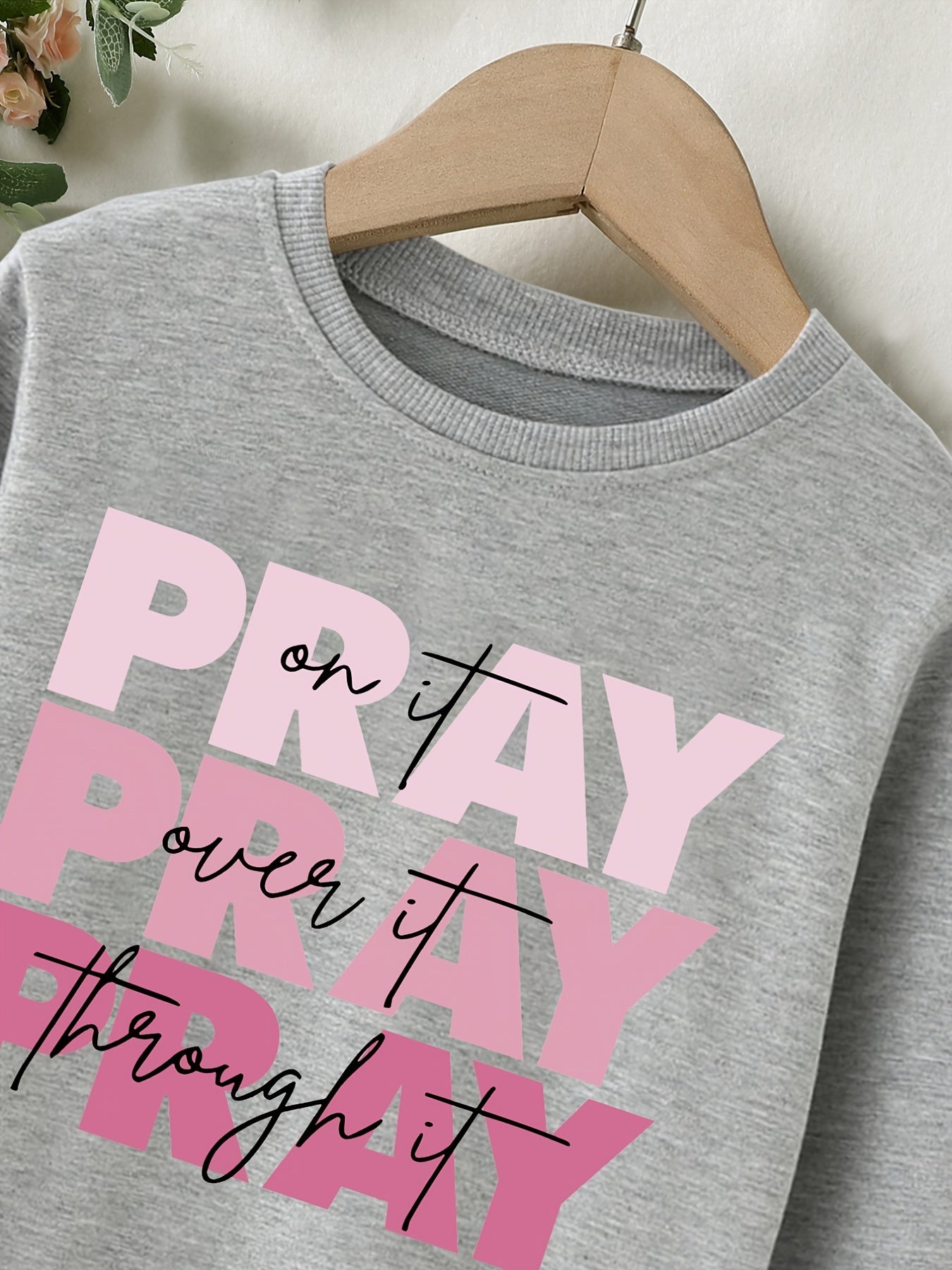 Letter ''PRAY'' Pattern Round Neck Sweatshirt For Girls, Daily Casual Party Long Sleeve Top Pullovers For Children Kids