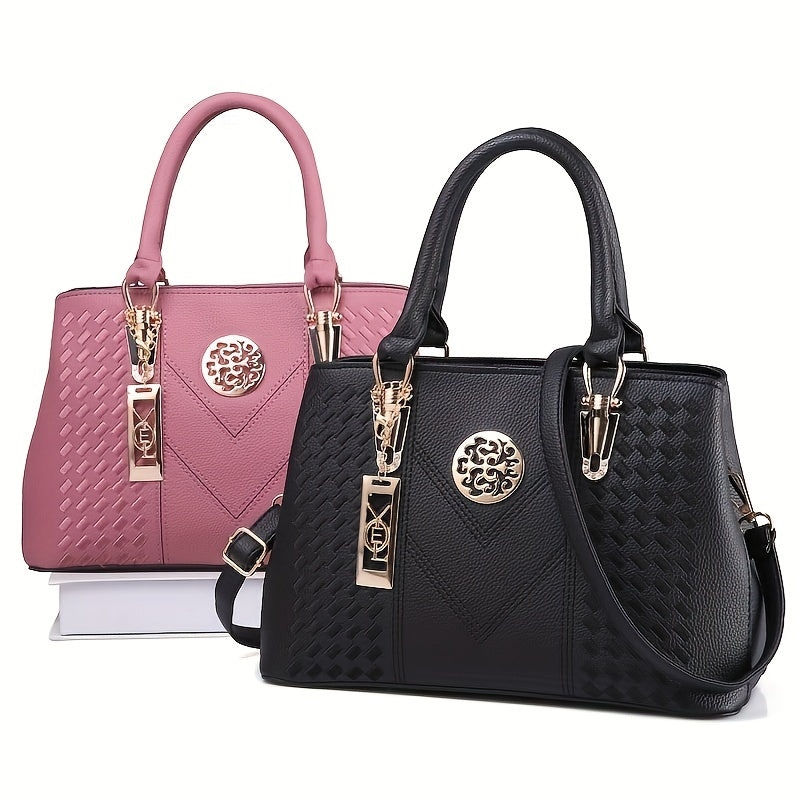 Elegant Embroidery Detail Tote Bag, Women's Top Handle Satchel Purse, Fashion Large Capacity Crossbody Bag
