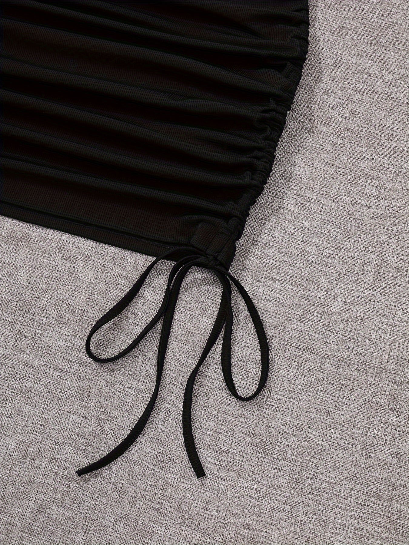 Womens Ruched Skinny Dress - Adjustable Drawstring Waist, Solid Color, Short Sleeve, Crew Neck, Chic and Versatile Casual Wear for Women