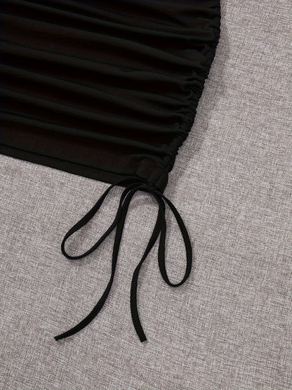 Womens Ruched Skinny Dress - Adjustable Drawstring Waist, Solid Color, Short Sleeve, Crew Neck, Chic and Versatile Casual Wear for Women