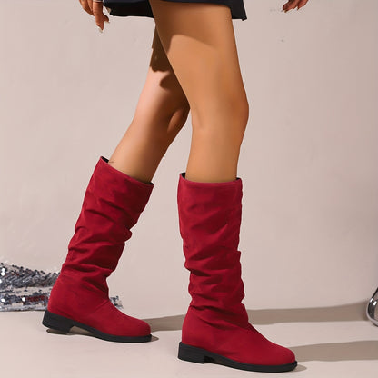Women's Slouchy Mid Calf Boots, Comfortable Round Toe Pull On Shoes, Classic Boots For Koningsdag/King's Day