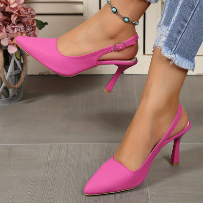 Women's Slingback High Heels, Solid Color Pointed Toe Buckle Strap Stilettos, Party & Dress Summer Shoes for Koningsdag/King's Day