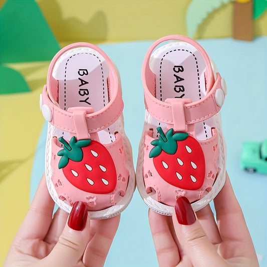 JIAGEYA Cute Cartoon Strawberry Breathable Sandals For Baby Girls, Lightweight Comfortable Anti Slip Sandals For Indoor Outdoor, All Seasons