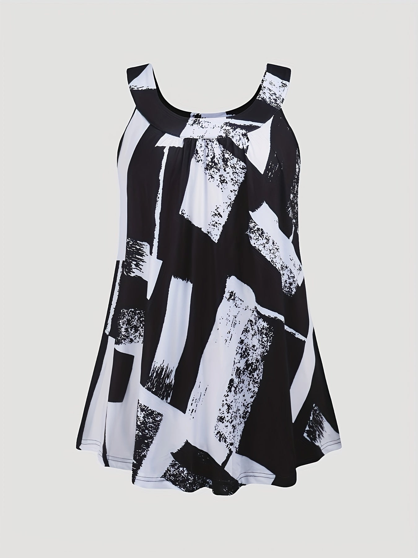 Plus Size Round Neck Colorblock Curved Hem Casual Tank Top