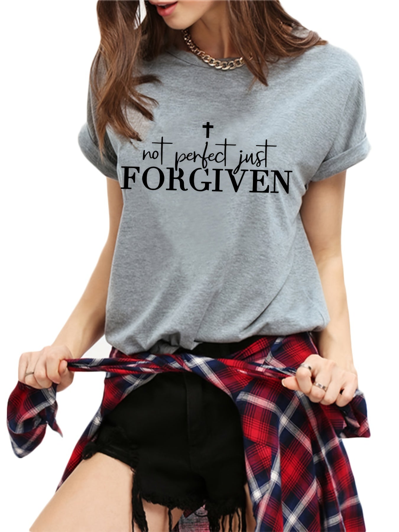 Women's Faith Print Short Sleeve Crew Neck Casual T-Shirt for Summer & Spring
