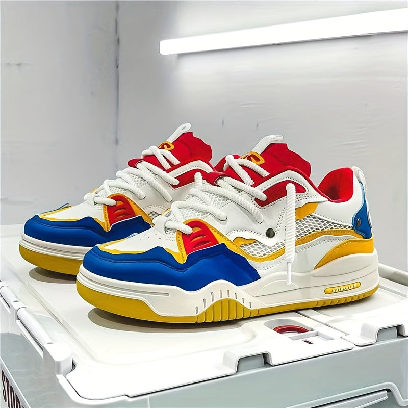 Womens Color Block Skate Sneakers - Lightweight & Comfortable with Thick Sole - Stylish Lace-Up Sport Shoes for Casual, Running, & Walking Adventures