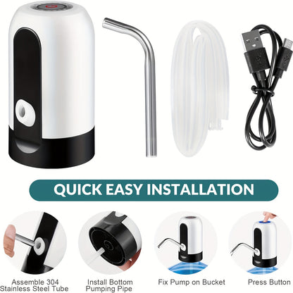 USB-Rechargeable Automatic Water Bottle Pump: Fits 3-5 Gallon Bottles - Portable, Safe & Versatile for Camping, Home, and More
