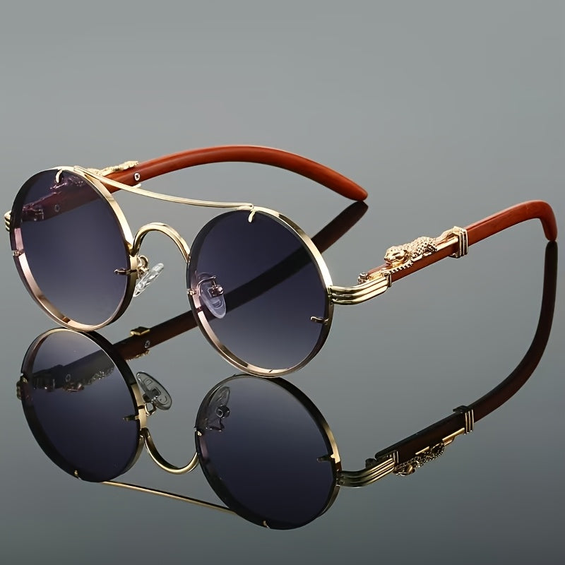 1pc Women, Fashion Round Glasses Stylish High-end Leopard Print Metal Leg Black Glasses, Retro Luxury Men'S Glasses, Suitable for Decorating Driving Wear and Daily Wear.