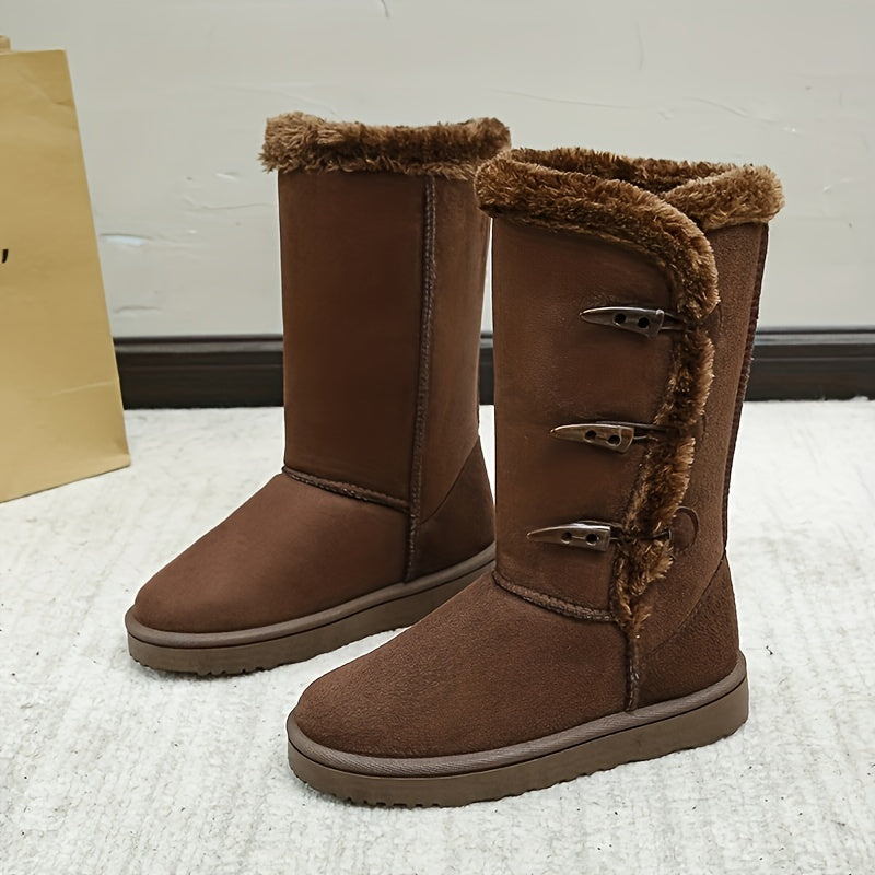 Stylish & Warm Women's Snow Boots - Solid Color, Horn Buckle, Soft Comfort Fit, Perfect for Winter