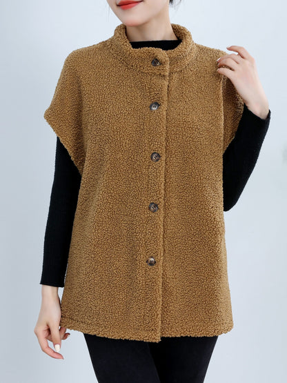Womens Chic Button Front Teddy Vest - Lightweight Fleece, Short Sleeve, Solid Colors - Perfect for Layering, Stylish & Versatile Wardrobe Staple
