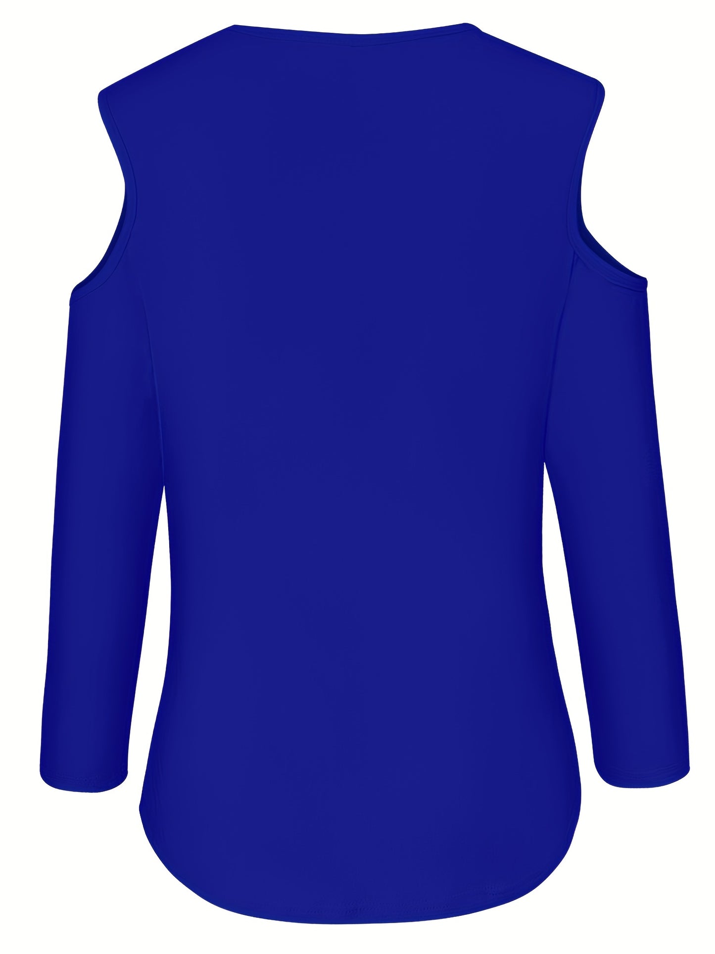 Solid Ring Detail Crew Neck T-Shirt, Casual Cold Shoulder Long Sleeve Top For Spring & Fall, Women's Clothing