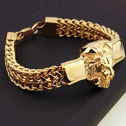 High-quality Stainless Steel Domineering Lion Head 1pc Chain Animal Bracelet - Men's Hip-hop Rock Punk Trend Motorcycle Accessories
