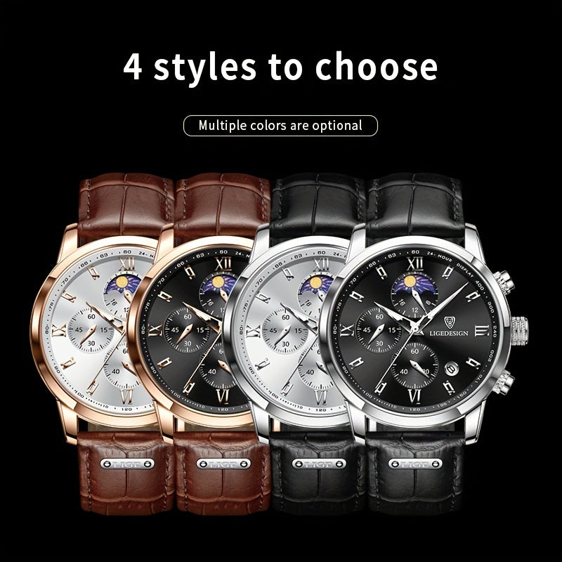 LIGE Men Watch Luxury PU Leather Sport Quartz Wristwatch Chronograph Watch For Men Masculino Men Gift Christmas Gift