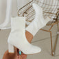 Women's Breathable Knit Block Heels, Fashion Solid Color Sock Boots, Comfortable Slip On Dress Boots