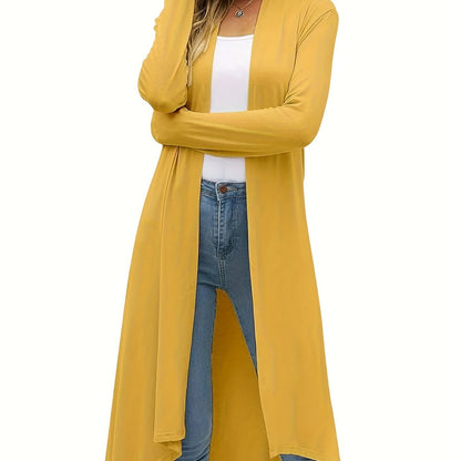 Cozy Long Length Cardigan Sweater - Soft Open Front Drape Knit Design, Casual Long Sleeve, Relaxed Fit, Women's Clothing for Everyday Wear