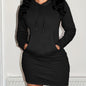 Womens Casual Chic Hooded Dress with Kangaroo Pocket - Adjustable Drawstring - Cozy Long Sleeves - Solid Color - Perfect for Everyday Wear