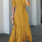 Stunning Ruffled Maxi Dress - Solid Button Front, Belted Waist, Elegant Ruched Sleeve, Flowy Design, Women's Clothing for Special Occasions