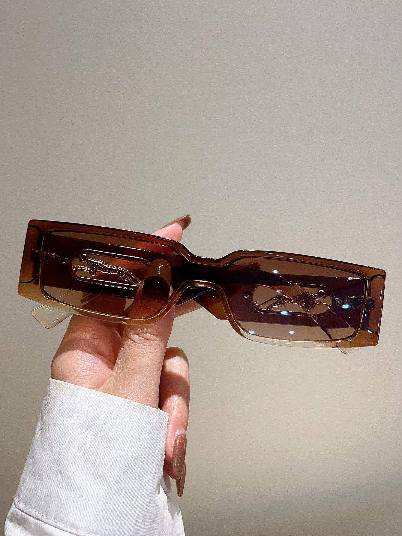 Chic Cheetah Print Rectangle Fashion Glasses with Gradient Lens - Lightweight PC Frame, Perfect for Summer Beach Parties & Outdoor Adventures